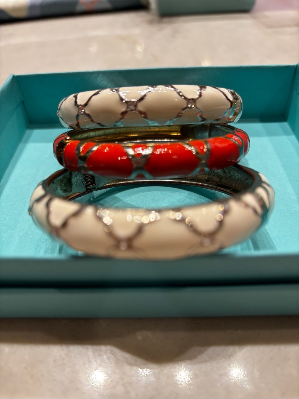 Nordstrom SEQUIN NYC Cream & silver Enamel Stacked Bangle Set